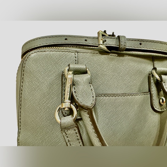 Michael Kors Gray Top Handle Satchel Handbag Silver Chrome Hardware Logo S/M - Picture 10 of 10